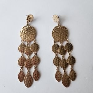 Hammered Gold Tone Dangly Chandelier Earrings